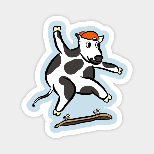 Cartoon cow doing a kickflip skating gnarly Magnet by Captain-Jackson