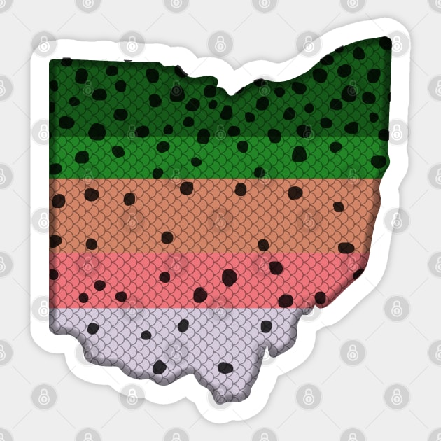 Trout Fishing Rainbow Trout Pattern Ohio State Map - Rainbow Trout - Sticker