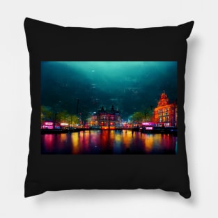 Neon Amsterdam City Skyline In Neonlight / Amsterdam City silhouette Pillow