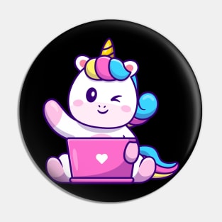 Cute Working On Laptop Cartoon Pin