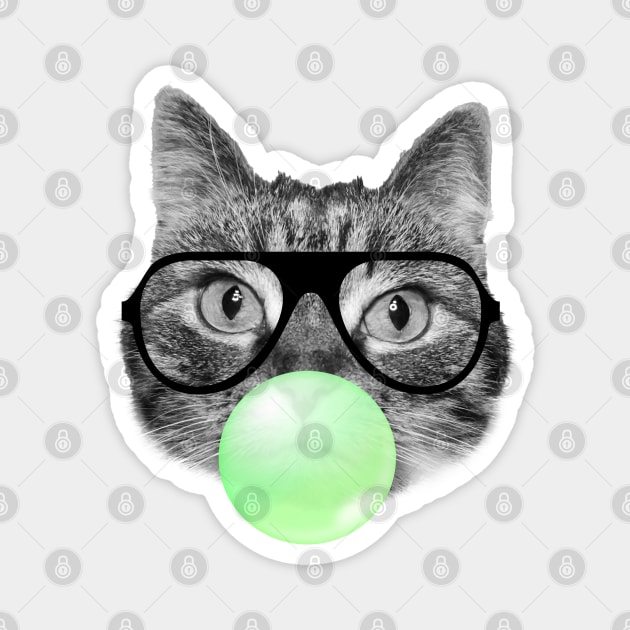 Cute fluffy kitten and green bubble gum Magnet by Purrfect