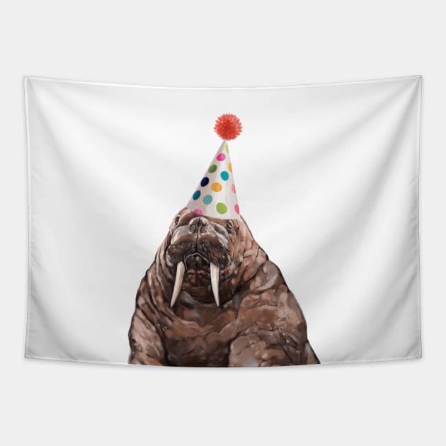 Moody Walrus with Party Hat Tapestry by bignosework