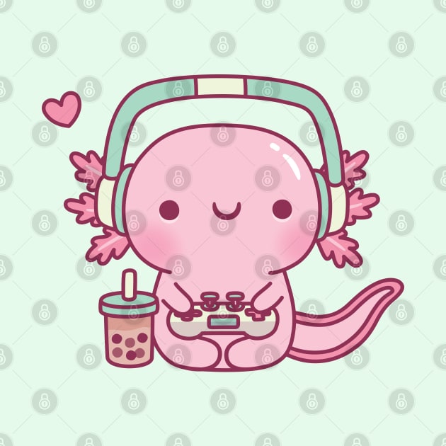 Cute Axolotl Playing Video Games Gamer Funny by rustydoodle