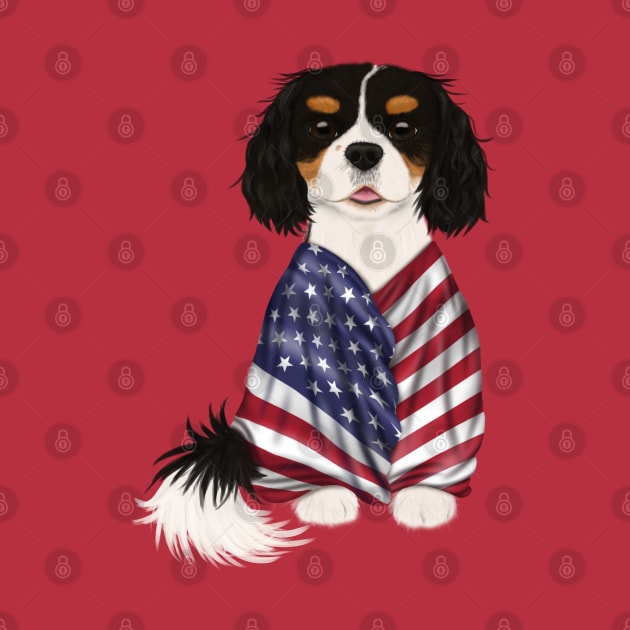 USA American Flag, Tri-Color Cavalier King Charles Spaniel by Cavalier Gifts