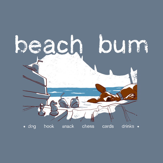 Our beach bum list: snack, drink, chess, cards, and a dog by croquis design