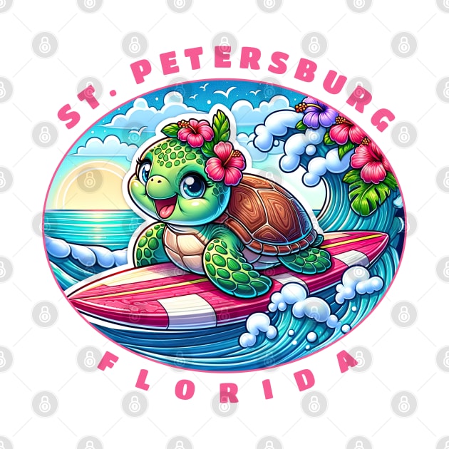 St. Peterburg Florida Girls Cute Surfing Sea Turtle by grendelfly73