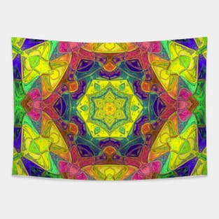 Mosaic Mandala Flower Yellow Pink and Green Tapestry