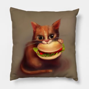 Cat eating Burger Pillow