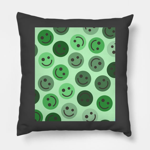 Green Happy Faces Pillow by gray-cat