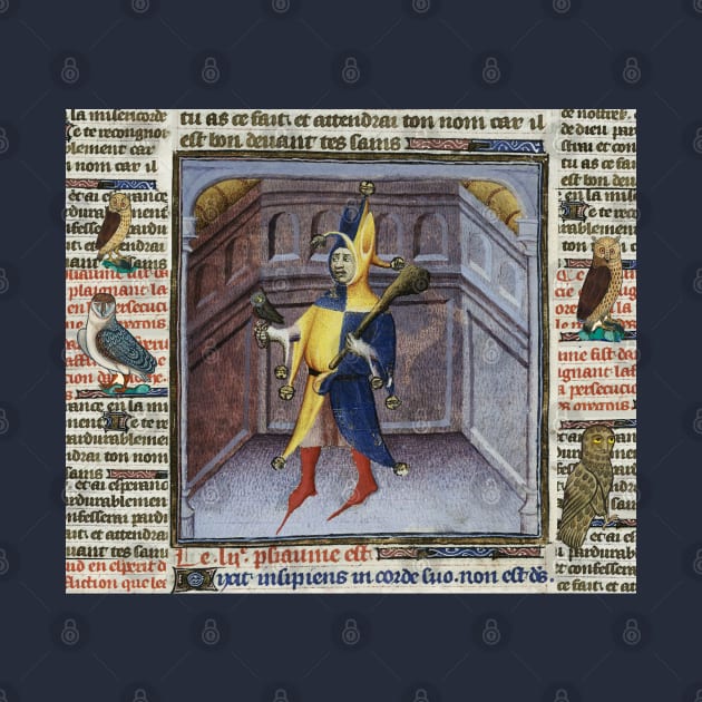 JESTER HOLDING OWL MEDIEVAL MINIATURE MANUSCRIPT by BulganLumini