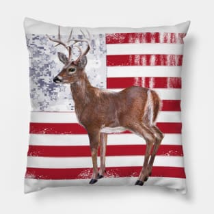 Deer Elk Buck USA American Flag Dad Gift Pillow