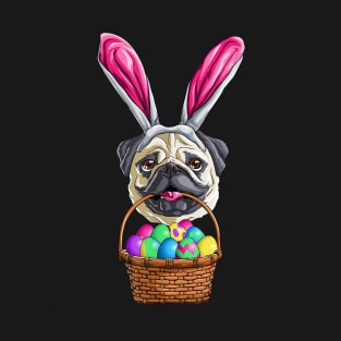 Easter Pug T Shirt Men Women Kids Bunny Basket Eggs Gift T-Shirt