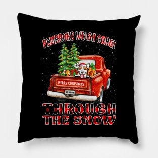 Christmas Pembroke Welsh Corgi Through The Snow Dog Santa Truck Tree Pillow