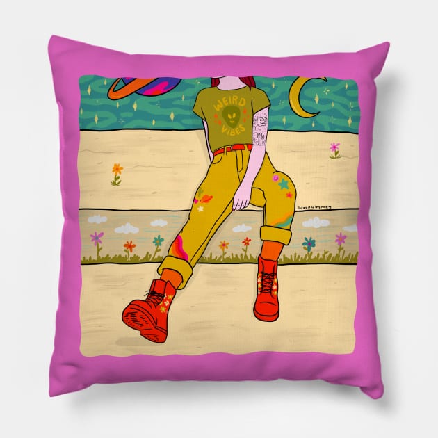 Weird Vibes Pillow by Doodle by Meg