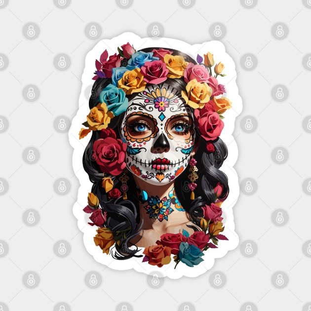 Sugar Skull girl, Dia de los Muertos Magnet by CatCoconut-Art