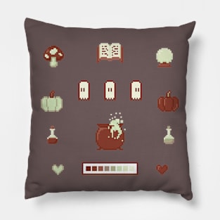 Pixel Art Witch Set Red Pillow
