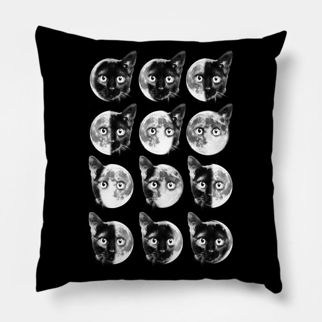 Cat moon phases Pillow by Dikhotomy