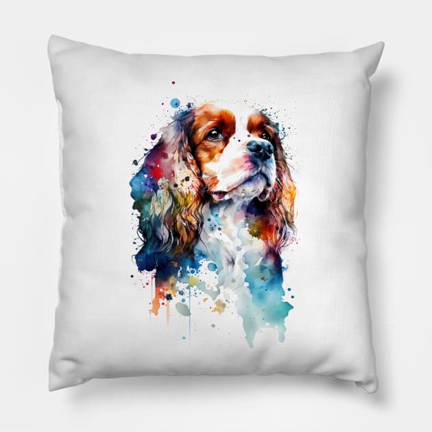 Rainbow Cavalier King Charles Spaniel Watercolor Art Pillow by doglovershirts