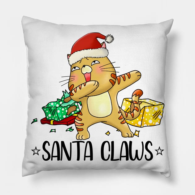 Santa Claws, Cute Cat, Kitty, Xmas, Funny Christmas Cat Pillow by PorcupineTees