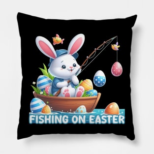 Fishing On Easter Bunny Fishing Egg Hunting Pillow