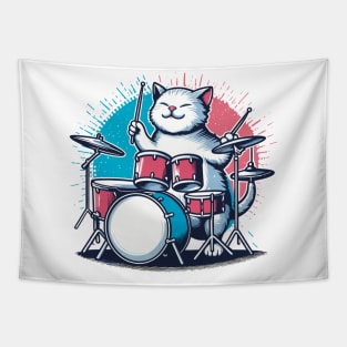 Drummer Cat Music Lover Musician Playing The Drums Tapestry