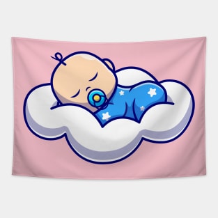 Cute Baby Sleeping On Cloud Pillow Cartoon Tapestry