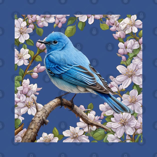 The Mountain Bluebird With Syringa Flower Border by taiche