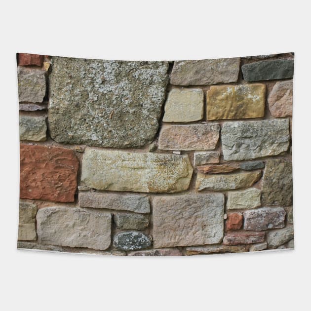 Stone Wall Fieldstones in Grey, Gold and Red Flagstone Tapestry by podartist