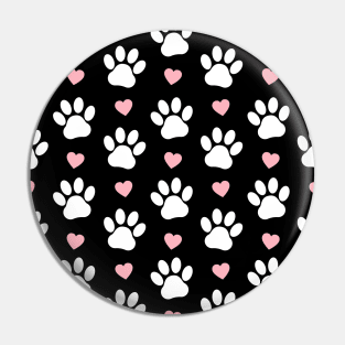 Pattern Of Paws, Dog Paws, White Paws, Pink Hearts Pin