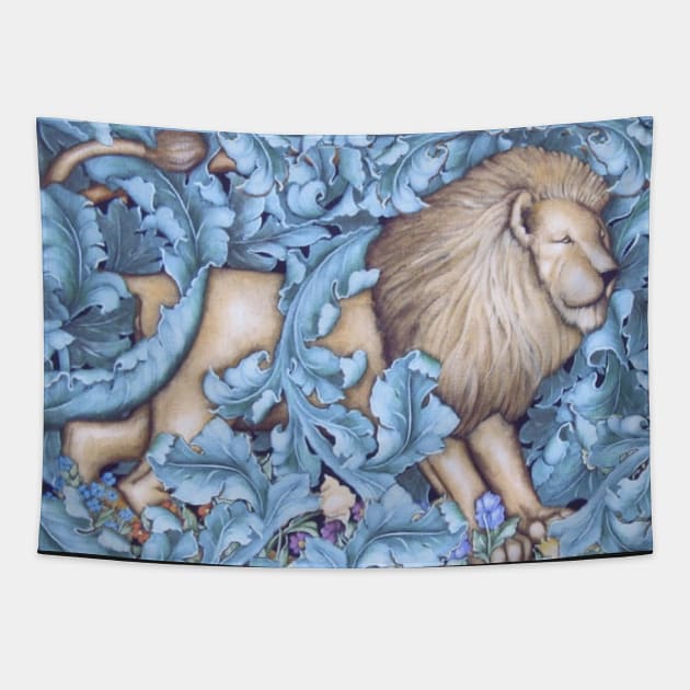 Lion and Acanthus Handpainted Designer Art Tapestry by VioletGrant