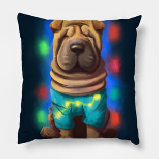 Cute Shar Pei Drawing Pillow