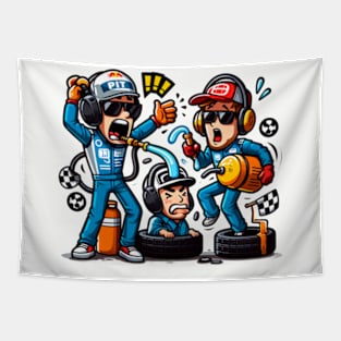 Pit Stop Crew Funny Tapestry