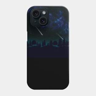 Milky Way, forest and meteor shower Phone Case