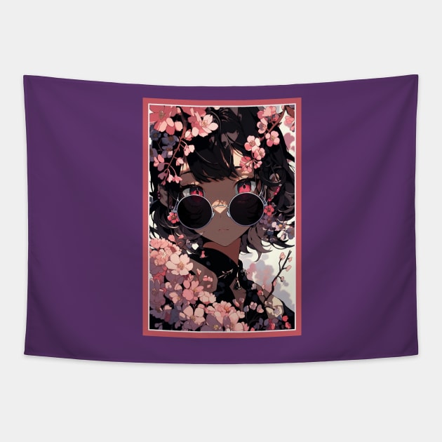 Aesthetic Anime Girl Rosa Pink  Black | Quality Aesthetic Anime Design | Premium Chibi Manga Anime Art Tapestry by AlNoah