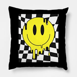 Retro Happy Face Shirt Checkered Pattern Smile Face Trendy Pillow