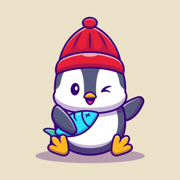 Cute Penguin With Fish by Catalyst Labs