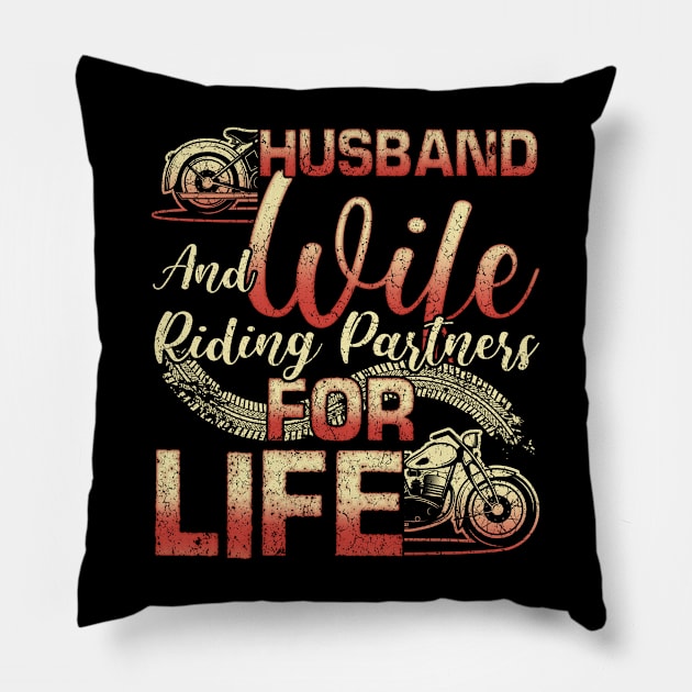 Husband & Wife Riding Partners For Life Motorcycle lover Pillow by Albatross