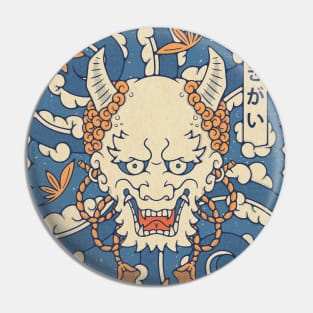 Raijin Japanese mask illustration Pin