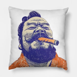 Puff Sumo: Smoking a Fat Robusto Cigar on a light (Knocked Out) background Pillow