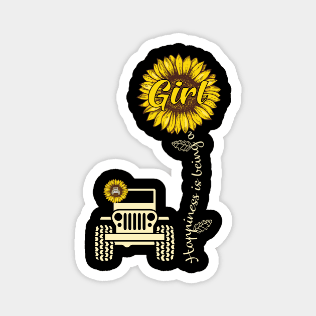 Jeep Sunflower Jeep GIrl Happiness is being a Girl Jeep Women Magnet by Jane Sky