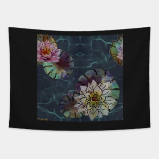 Lotus flowers Dark Blue Tapestry