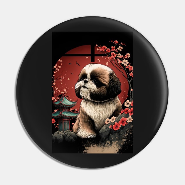 Super Cute Shih Tzu Portrait - Japanese style Pin by KoolArtDistrict