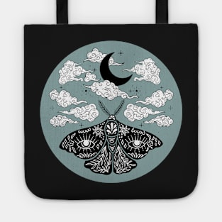 Moth Moon and Clouds Teal Tote