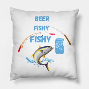 Beer Fishy Fishy, with fishing rods and beer. Pillow