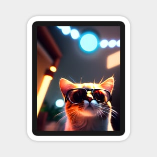 Adorable Kitten with Glasses - Modern Digital Art Magnet