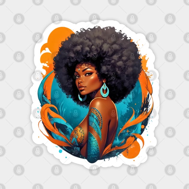 Black Woman Retro vintage psychedelic 80s disco tattoo design Magnet by Neon City Bazaar