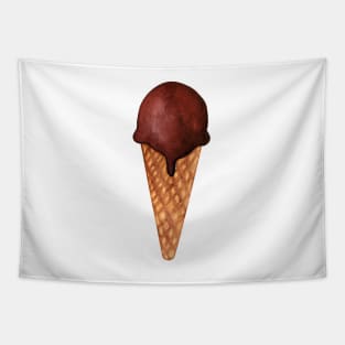 Chocolate ice cream with crispy waffle cone. Watercolor food illustration isolated on white. Design for fabric, wallpaper, menu, packaging, print, wrapping, baby room. Tapestry