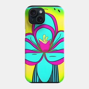 Cartoon Teal Flower Yellow Background | AI Generated Design by @remlorart Phone Case