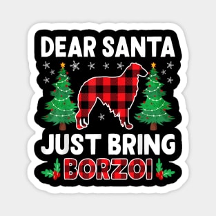 Dear Santa Just Bring Buffalo Plaid Dog Borzoi Xmas Magnet