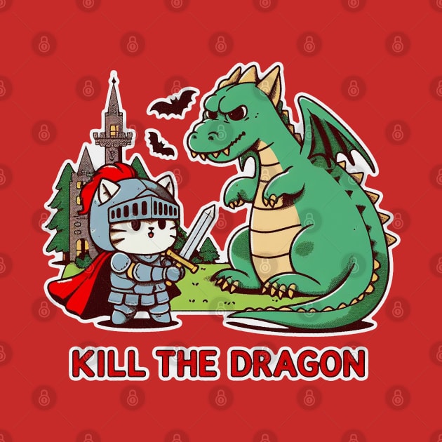 kill the dragon - cat knight fight with the dragon by Yaydsign